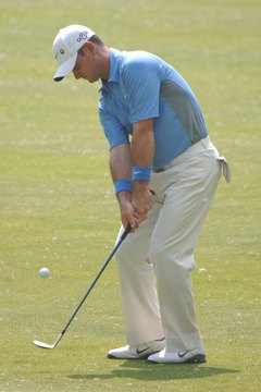 PGA Tour player Rory Sabbatini play this wedge shot from an open stance.