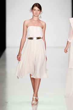 Metallic belts and strappy sandals with sparkling details bring colorless cloth to life.