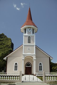 Christianity is the predominant religion of Pacific Islanders as evidenced by this Evangelical church in Bora Bora.