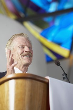 A Protestant pastor preaches from the pulpit of his church.