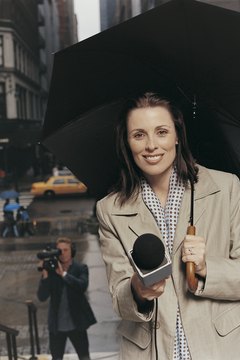 Digital Vision./Photodisc/Getty Images Broadcasters research stories and report them on television news programs.