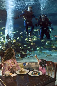 Thinkstock/Comstock/Getty Images This aquarium has a restaurant theme.