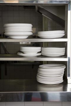 Plates stacked in restaurant
