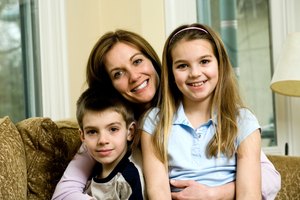 Mother posing with children