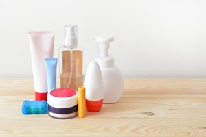 Colorful toiletries on the cupboard