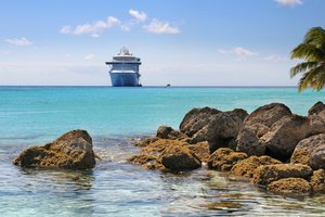 Tropical Beach With Cruise Ship