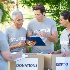 Volunteers preparing for a food drive