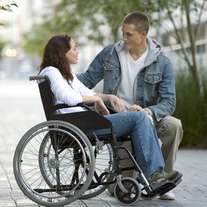 Woman in wheel chair talking to boyfriend