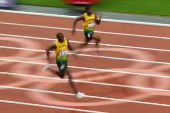 Usain Bolt runs the 200-meter dash at the 2012 Olympics.