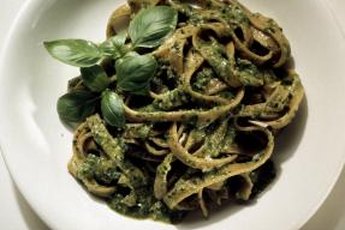 Pesto is commonly added to cooked pasta.