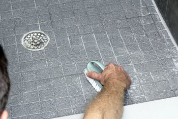 shower floor wait grouting scrubbing grout tile before gray