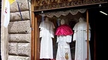 The storefront of Gammarelli in Rome, tailor to the pope.