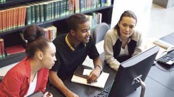 Students accessing the database in a library.