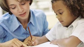 Child learning language in school.