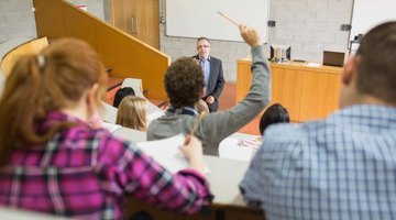 Student asking a question during a college class.