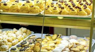 An assortment of pastries on display in a bakery in Sorrento, Italy
