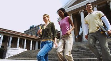 Healthy students walking down stairs to class.