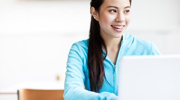 College student working on laptop