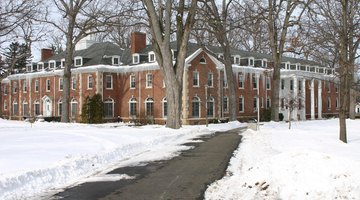 The college's admission office on the left wing of the building; Dole Residence Hall on the right wing.