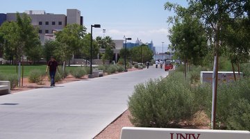 The Las Vegas Strip can be seen in the distance from various points on the UNLV campus