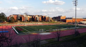 A view of the NCCU track, soccer field along with Richmond Residence Hall and the LeRoy T. Walker Physical Education Complex (far right)