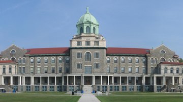 Panoramic view of Nazareth Hall (left), Villa Maria Hall (center), and Lourdes Hall at Immaculata University in Chester County, Pennsylvania, USA