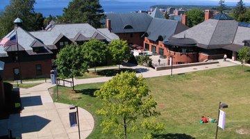 The center of campus, with Lake Champlain in the background.