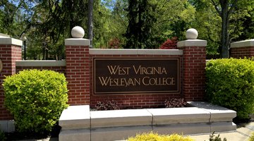 West Virginia Wesleyan College welcome sign on the corner of College Avenue and Meade Street