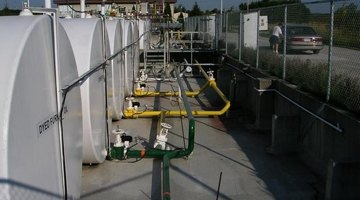 A series of bulk storage propane tanks.