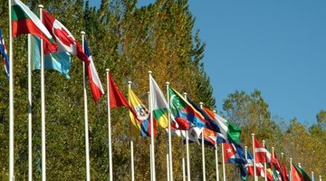 Flags are flown at equal height at the headquarters of the United Nations.