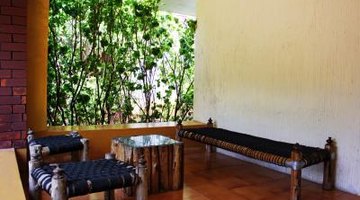 Interior of a brick house.