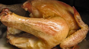 Chicken should reach a centre temperature of 73.9 degrees C.