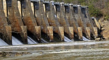 Hydroelectric dams turn turbines, which in turn generate electricity.