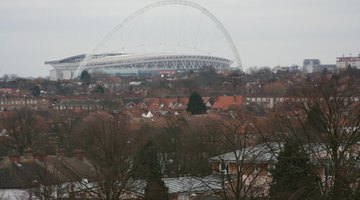 Wembley's new arch is prominent in this overall view.