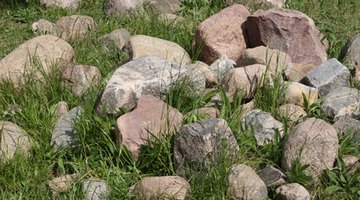 Fieldstones are found in the field after a winter snow.