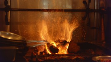 Brick oven in use