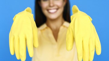 Rubber gloves protect skin from drying cleaners.