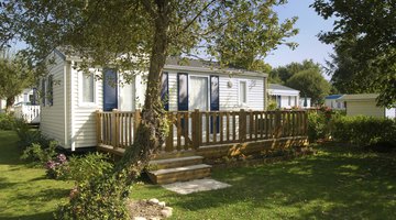 Wood deck attached to mobile home