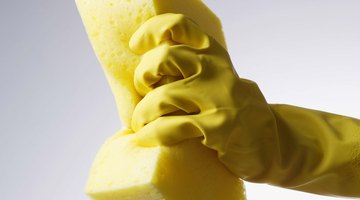 Rubber gloves provide a protective barrier against chemicals.