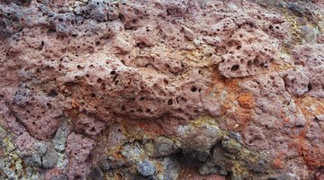 A close-up of a pumice rock wall.