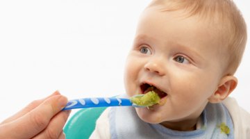 Baby eats buckwheat groats