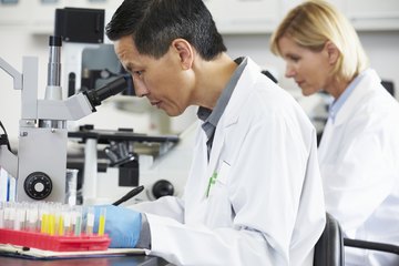 scientist using an optical microscope scientist using an optical microscope
