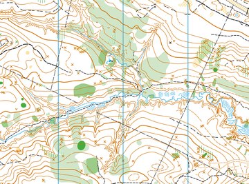 Detail of a topographic map show contour lines, mountains, and