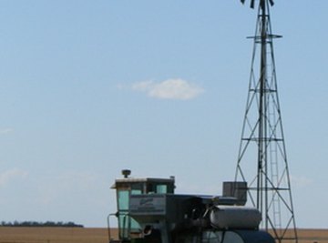 Combines harvest crops.