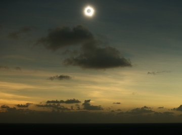 A clear view of a solar eclipse occurring above the clouds.