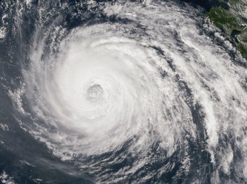 An aerial view of an eye of a typhoon.