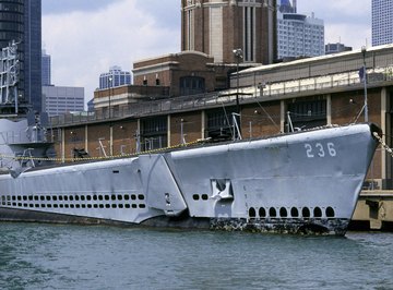 A submarine demonstrates the principle of buoyancy in water.