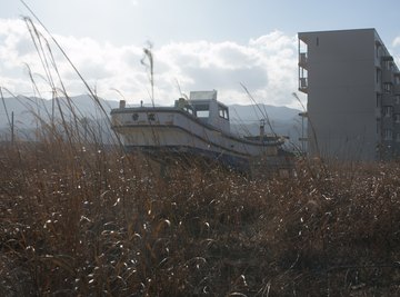 Parked fishing boat commemorates the second anniversary of the tsunami that struck Japan in 2011.