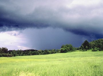 A rain storm moving across the horizon.