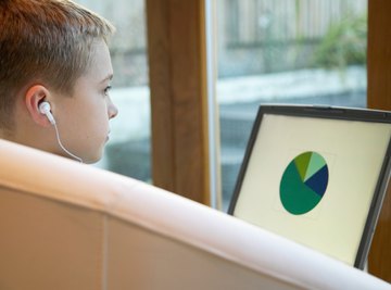 Student making pie chart on computer.